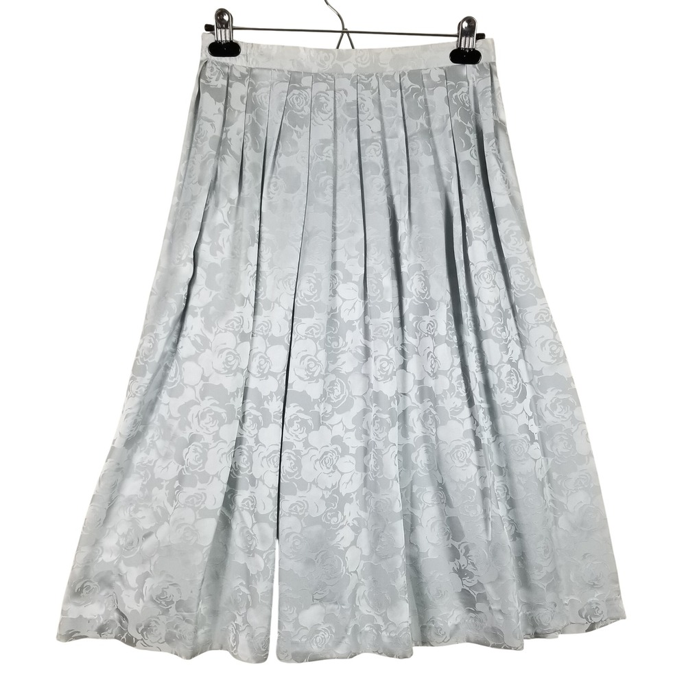 Talbots Silk Skirt Womens 10P Silver Grey Floral Jacquard Pleated Midi Vintage